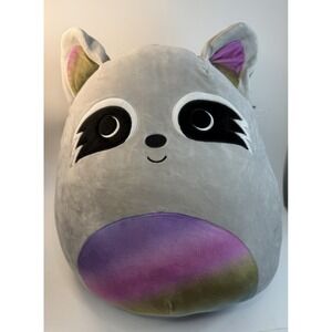 Kellytoy Squishmallows Max Raccoon Plush Doll Large Gray Rainbow 2021 Washable